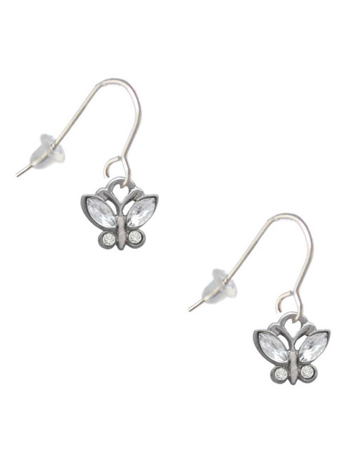 Mini Butterfly with Clear Wings & Crystals French Earrings