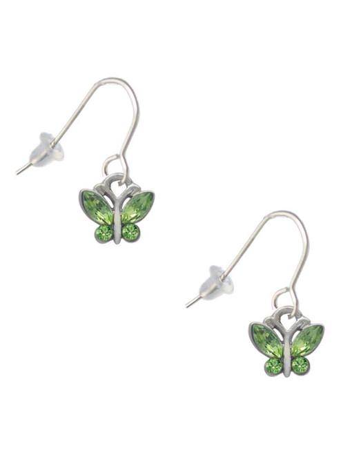 Mini Butterfly with Green Wings & Crystals French Earrings