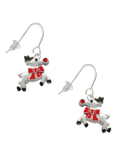 Reindeer with Red Crystal French Earrings