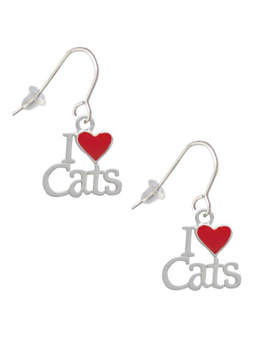 I Love Cats with Red Heart French Earrings