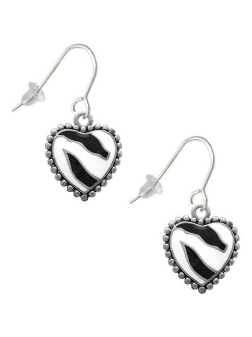 Enamel Zebra Print Heart French Earrings