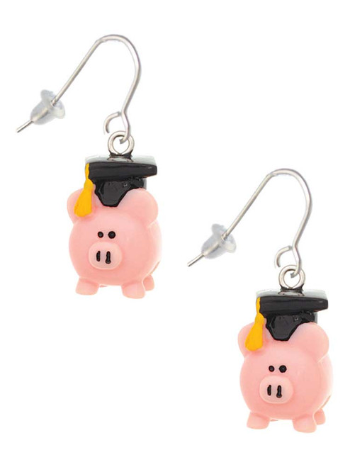 Resin Pink Pig Graduate French Earrings