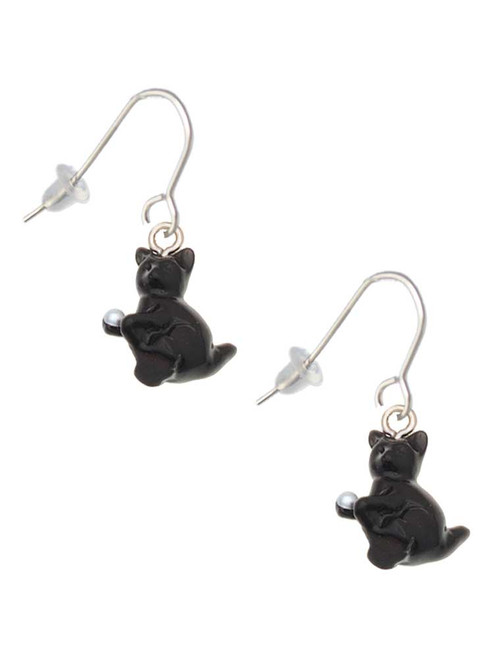 Resin Black Playing Cat French Earrings