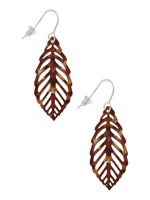 Acrylic Large Leaf Pearly Brown French Earrings