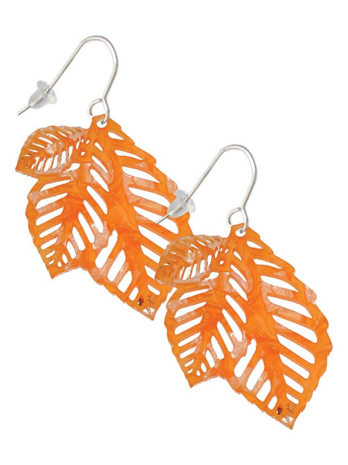 Acrylic Medium Triple Leaf Pearly Orange French Earrings