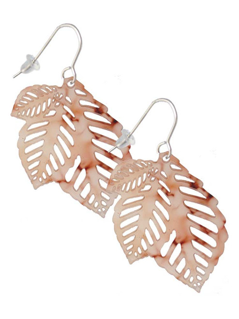 Acrylic Medium Triple Leaf Mixed Brown and Yellow French Earrings