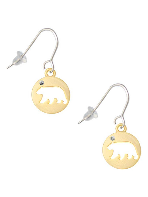 Gold Tone Bear Silhouette French Earrings