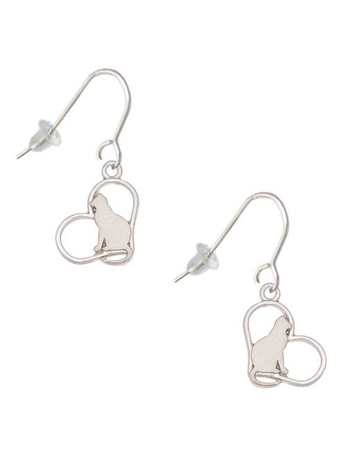Cat Silhouette Heart French Earrings