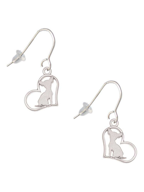 Chihuahua Silhouette Heart French Earrings