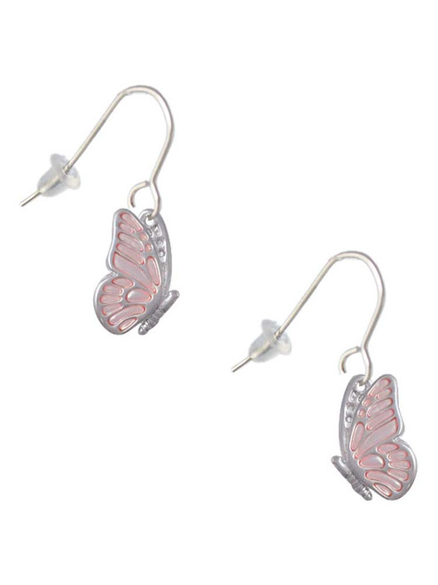 Translucent Pink Flying Butterfly French Earrings