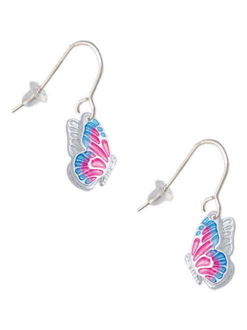 Translucent Hot Pink & Blue Flying Butterfly French Earrings