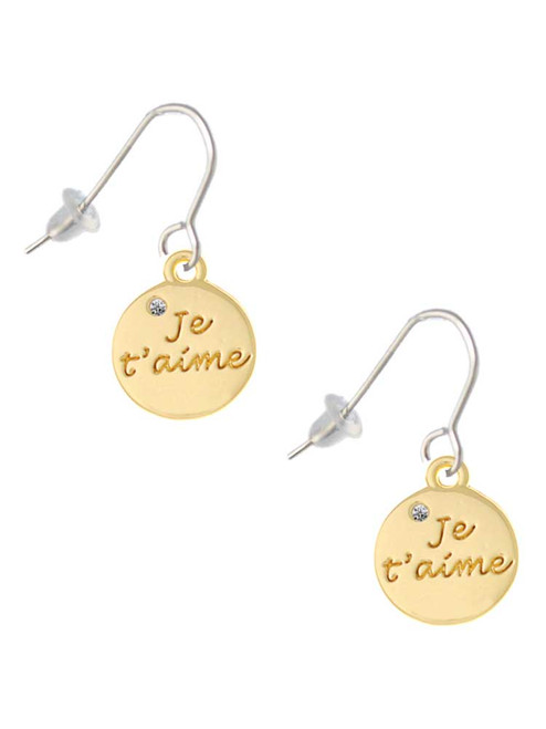 Gold Tone Je T'aime Disc French Earrings