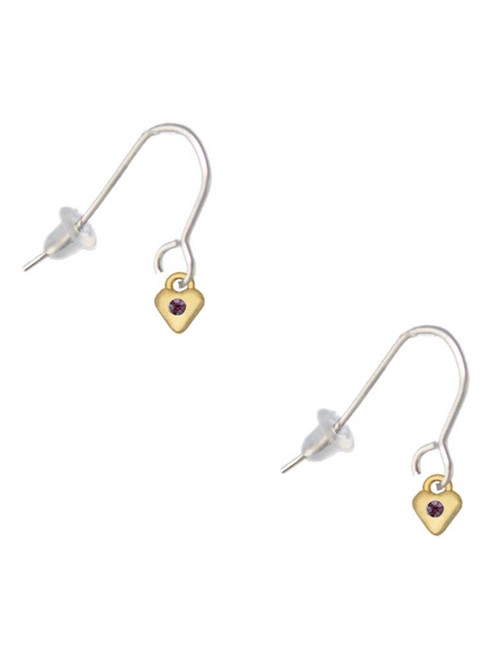 Mini February - Purple Crystal Gold Tone Heart French Earrings