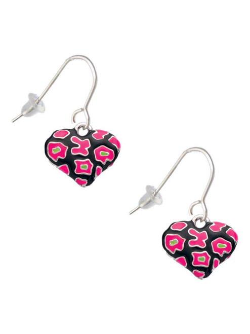 Hot Pink Cheetah Print Heart French Earrings