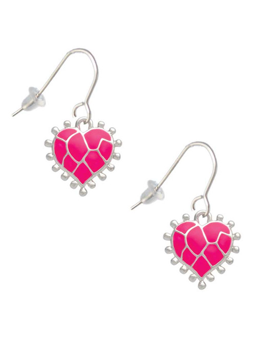 Hot Pink Giraffe Print Heart French Earrings
