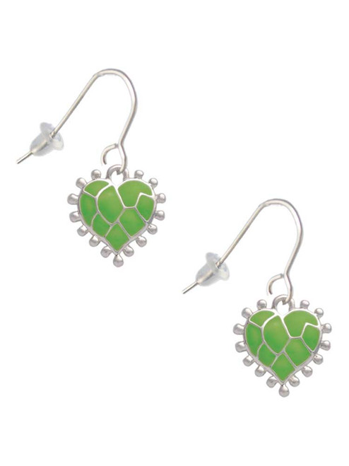 Lime Green Giraffe Print Heart French Earrings