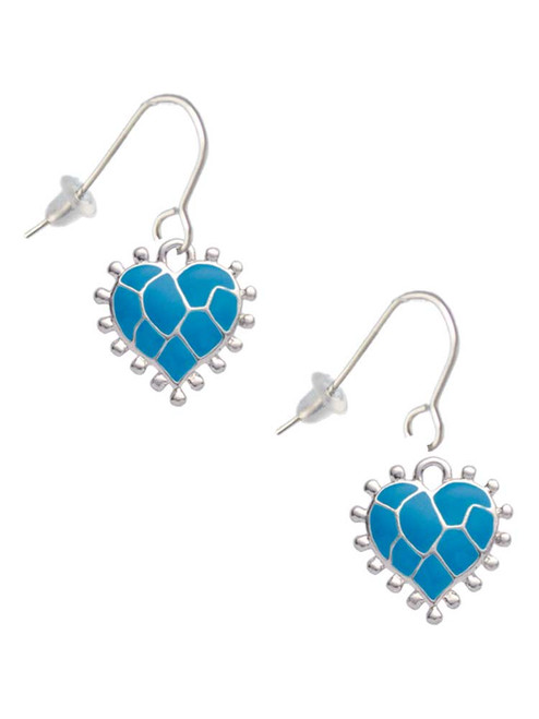 Hot Blue Giraffe Print Heart French Earrings