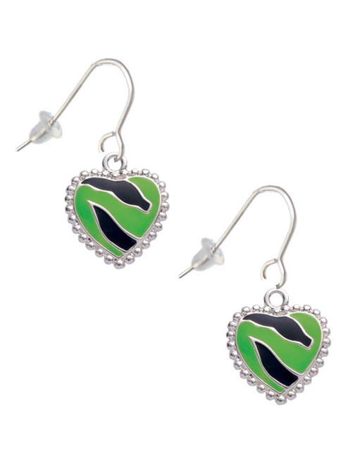 Lime Green Zebra Print Heart French Earrings