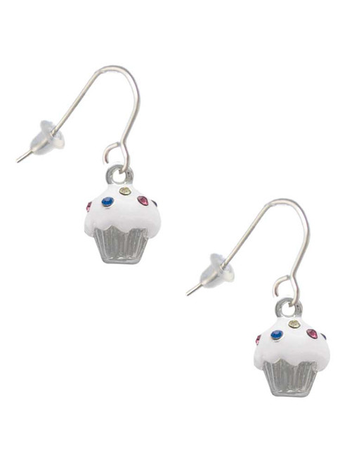 Small White Cupcake with Crystal Sprinkles French Earrings