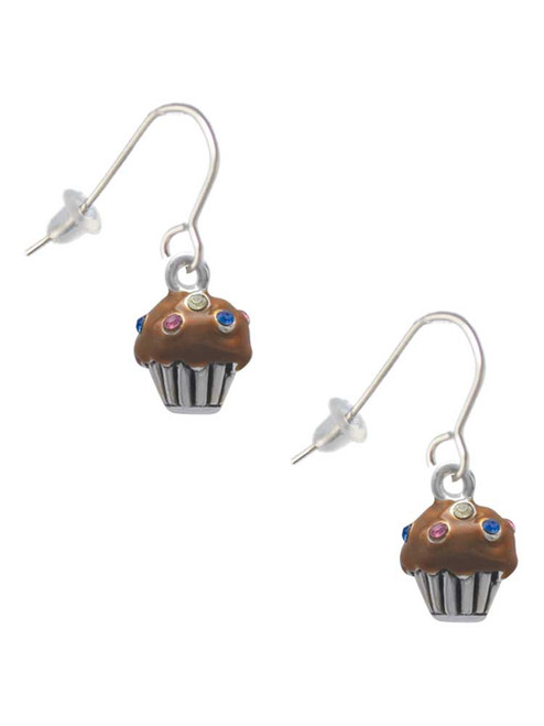 Small Chocolate Cupcake with Crystal Sprinkles French Earrings