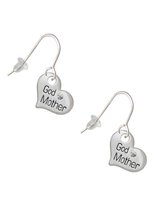 Small ''Godmother'' Heart with Clear Crystal French Earrings