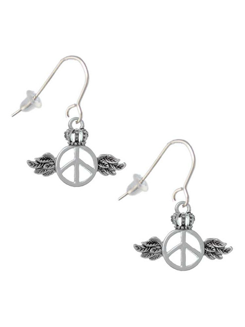 Winged Peace Sign with Crown French Earrings