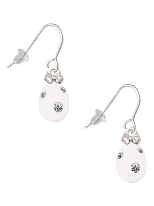 White Easter Egg with Clear Crystal Dots French Earrings