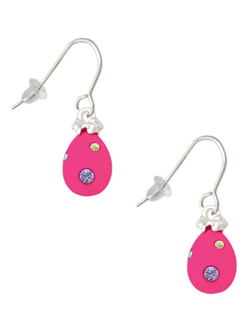 Hot Pink Easter Egg with Color Crystal Dots French Earrings
