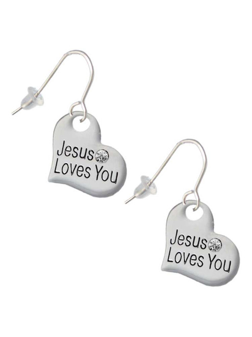 Large Jesus Loves You Heart French Earrings