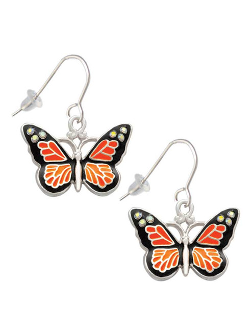 Large Monarch Butterfly with 6 AB Crystals French Earrings