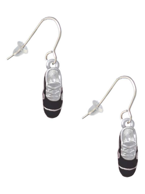 3-D Black Running Shoe French Earrings