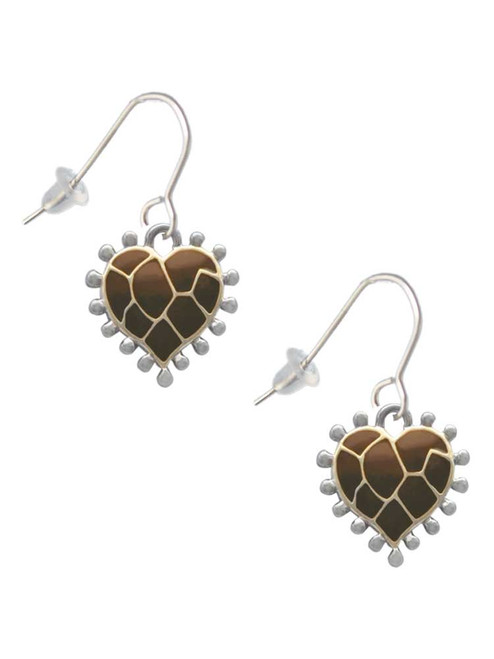 Two Tone Enamel Giraffe Print Heart French Earrings