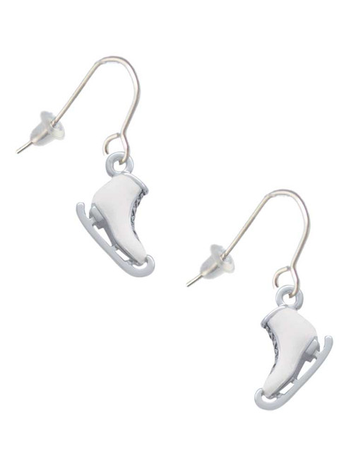 3-D White Ice Skate French Earrings