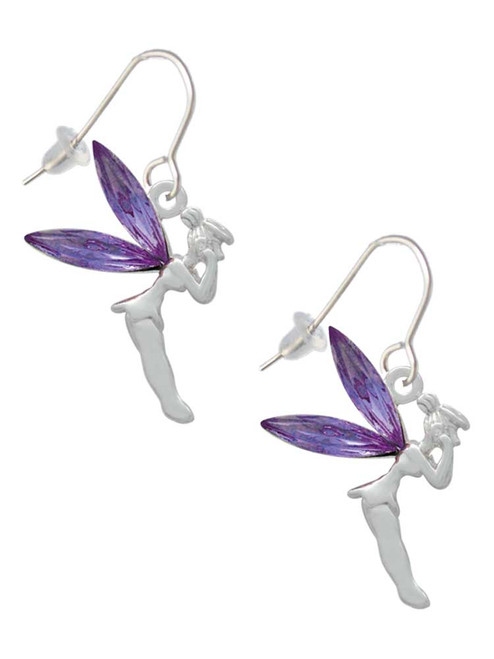Large Fairy with Purple Wings French Earrings