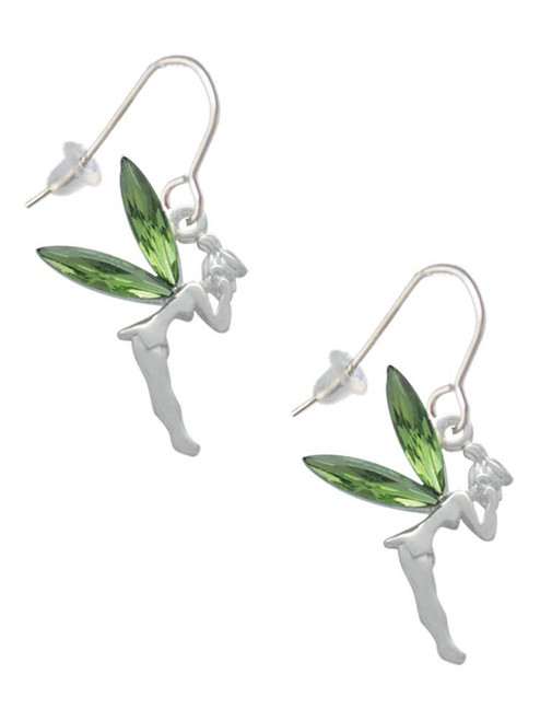 Large Fairy with Lime Green Wings French Earrings