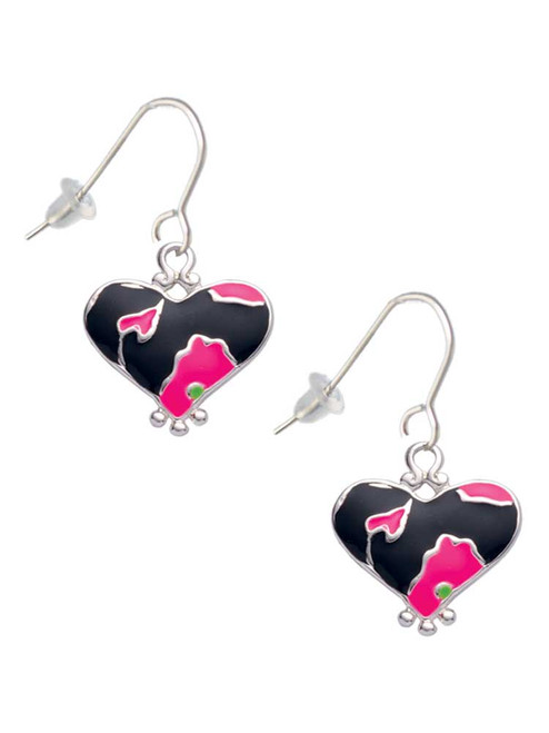 Hot Pink Large Cheetah Print Heart French Earrings