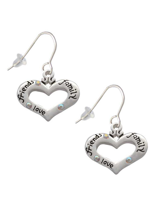 Heart with 3 AB Crystals - Friends Family Love French Earrings
