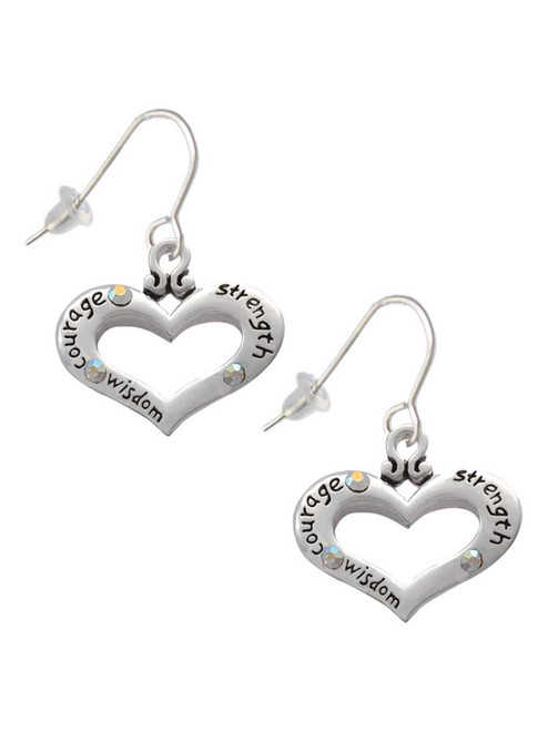 Heart with 3 AB Crystals - Courage Strength Wisdom French Earrings