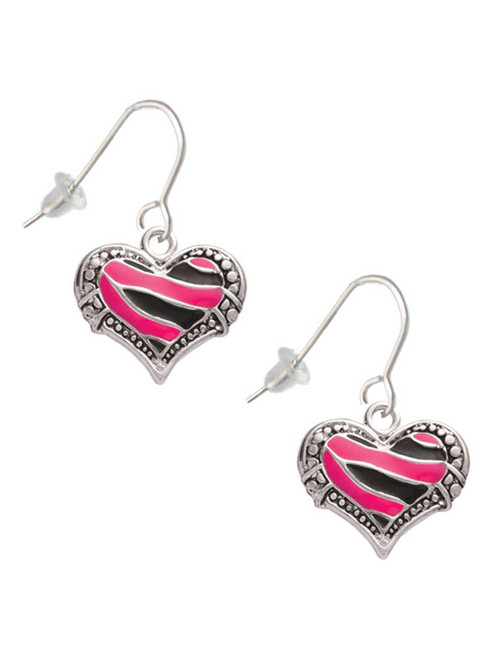 Hot Pink Tiger Print Heart French Earrings