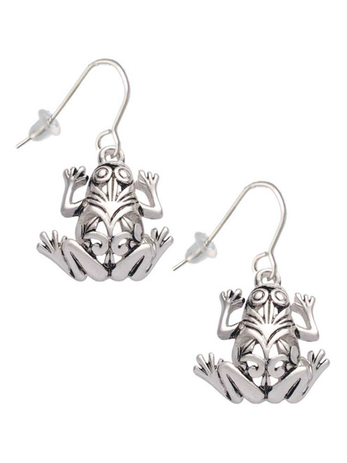 Large Filigree Frog French Earrings