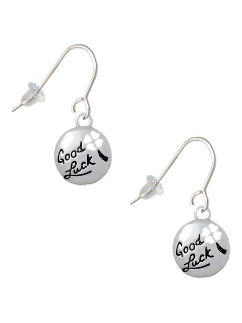 Good Luck Disc with Cutout Four Leaf Clover French Earrings