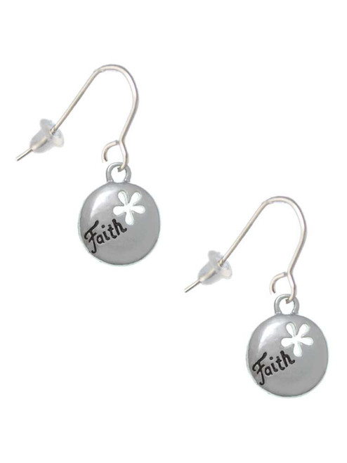 Faith Disc with Cutout Flower French Earrings