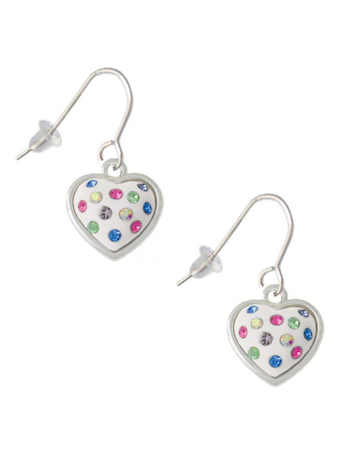 White Resin Heart with Spring Crystals French Earrings