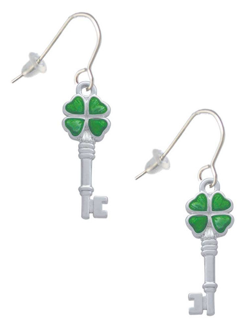 Translucent Green Lucky Four Leaf Clover Key French Earrings