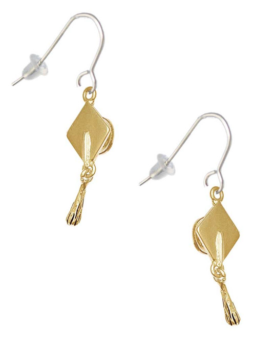 Gold Tone Graduation Hat French Earrings