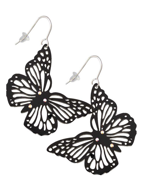 Acrylic Cut Out Butterfly Black French Earrings