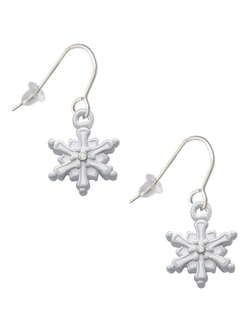 White Snowflake with Clear Crystal French Earrings