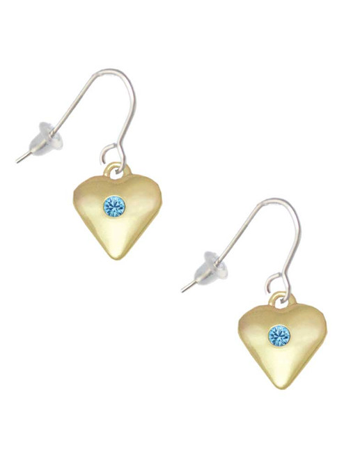 Large March - Hot Blue Crystal Gold Tone Heart French Earrings