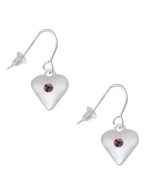 Large February - Purple Crystal Heart French Earrings