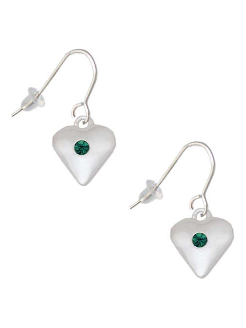 Large May - Green Crystal Heart French Earrings